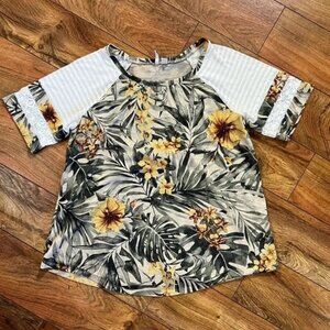 🎉Cato floral lace palm tree top tee